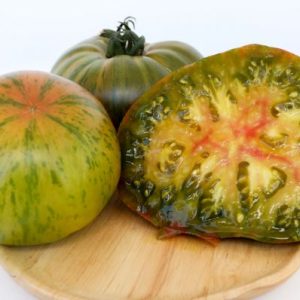 Paradižnik Cherokee Lime Strips – limetno zeleni plodovi z rumenimi progami